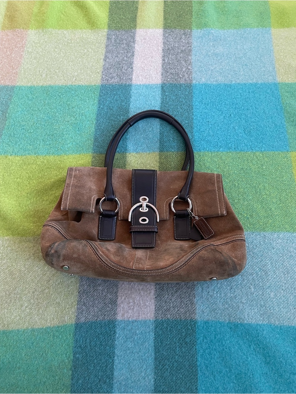 Vintage Y2K Coach SOHO Brown Suede Big Buckle Shoulder Bag Dirty Cleanable
